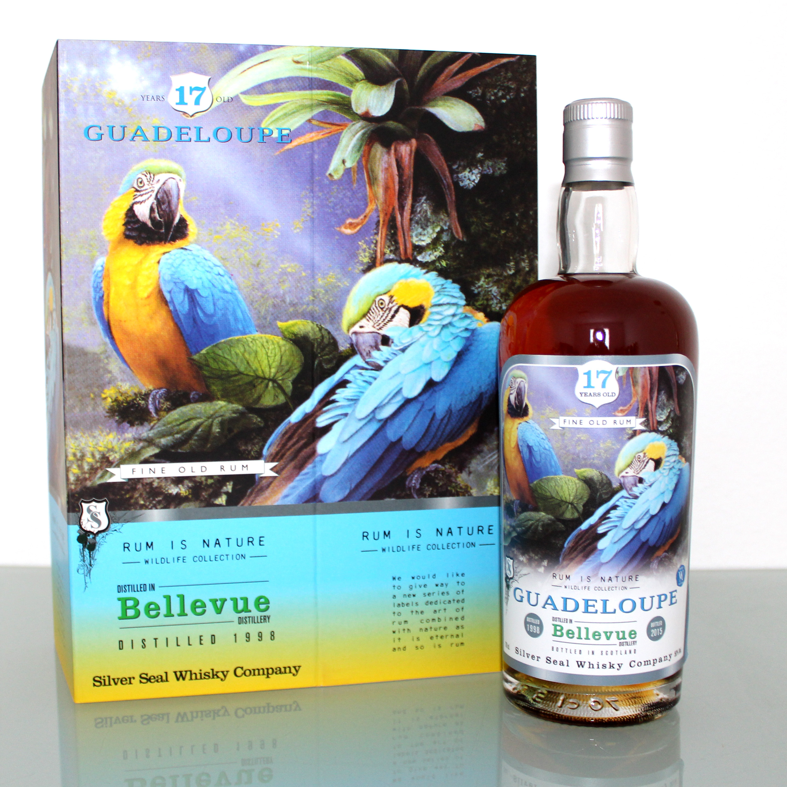 Bellevue Guadeloupe Rum Silver Seal 17 Years Old 1998 Wildlife Collection box