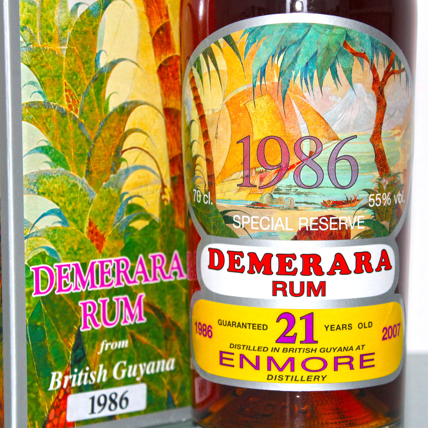 Enmore Demerara Rum Silver Seal 21 Years Old 1986 label