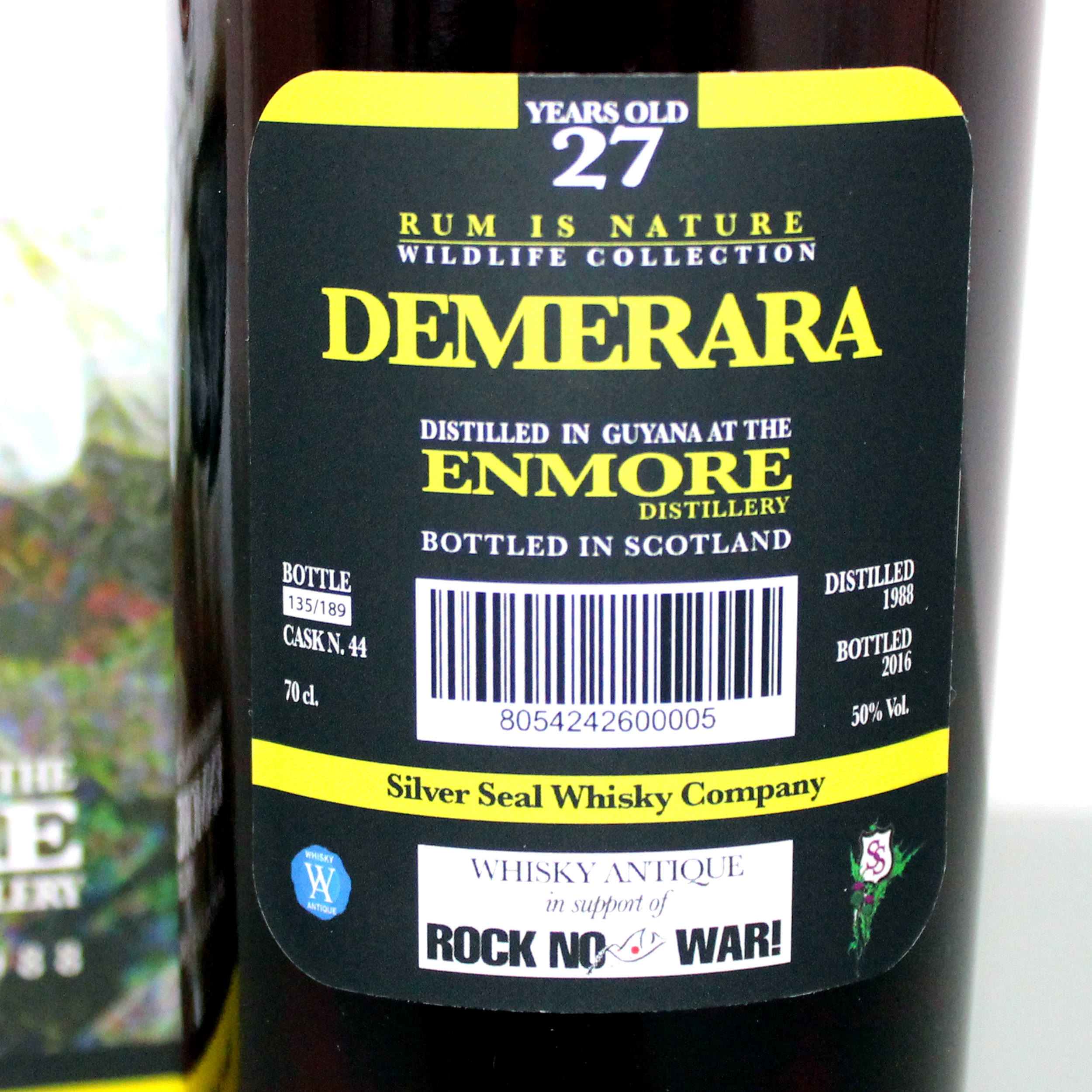 Enmore Demerara Rum Silver Seal 27 Years Old 1988 Wildlife Collection label back
