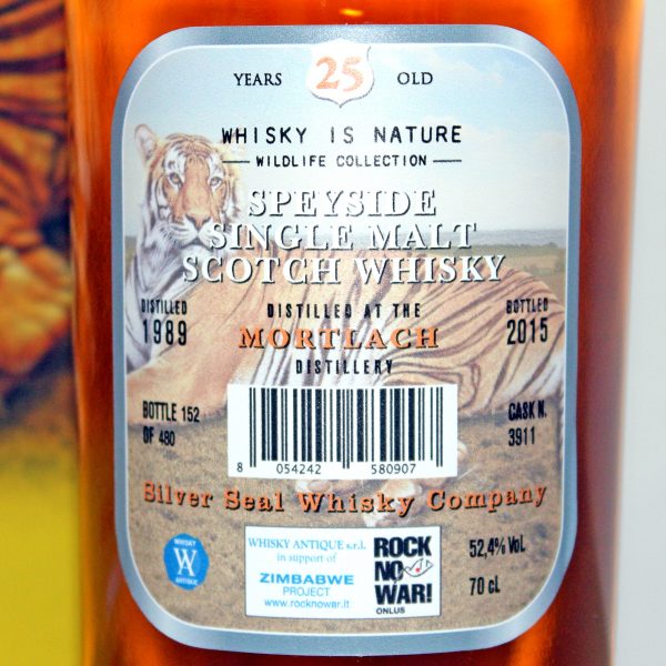 Mortlach Silver Seal 25 Years Old 1989 Whisky Wildlife Collection label back