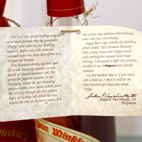 Pappy Van Winkles Family Reserve 20 Years Old Whiskey Booklet Text