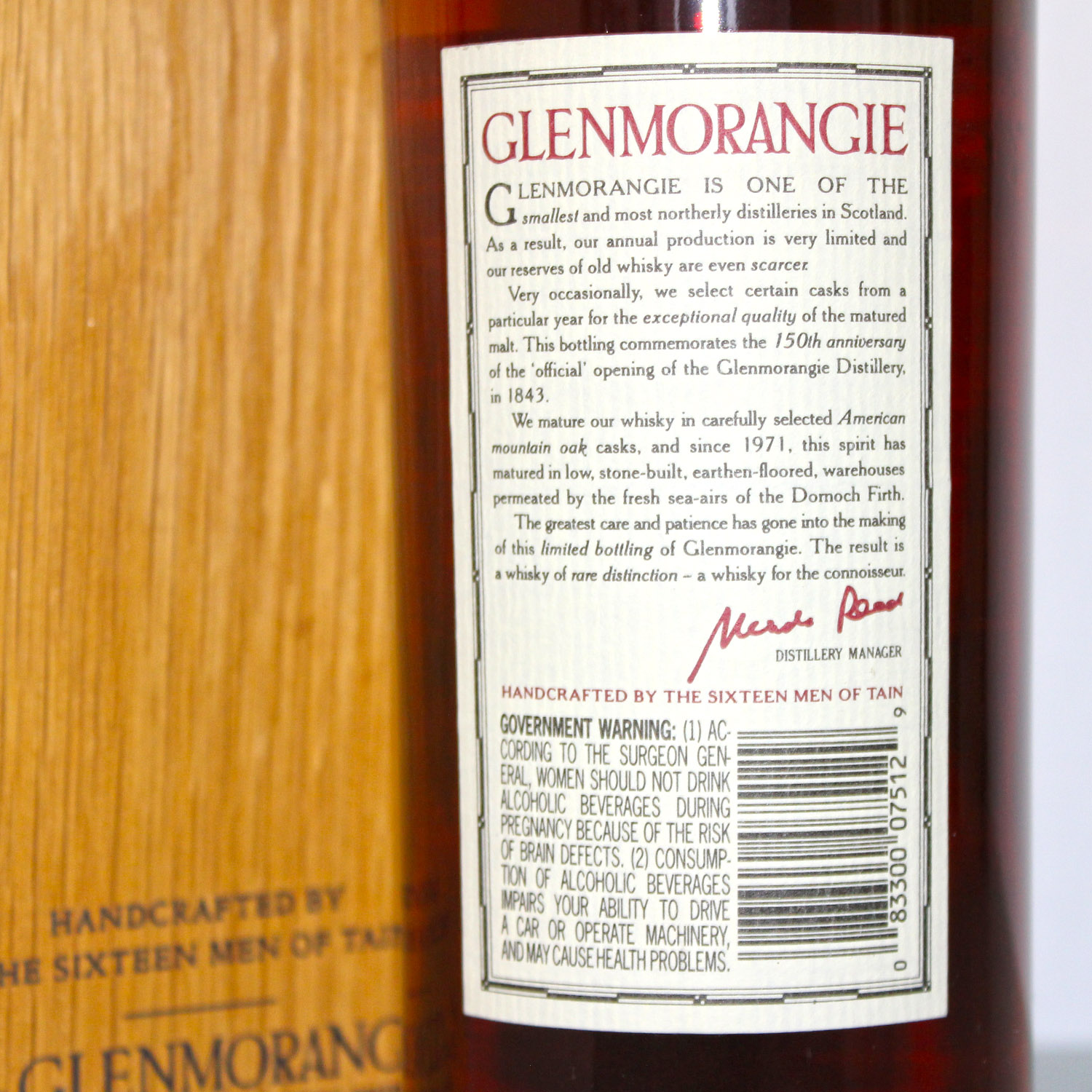 Glenmorangie 1971 150th Anniversary Single Malt Scotch Whisky Label Back