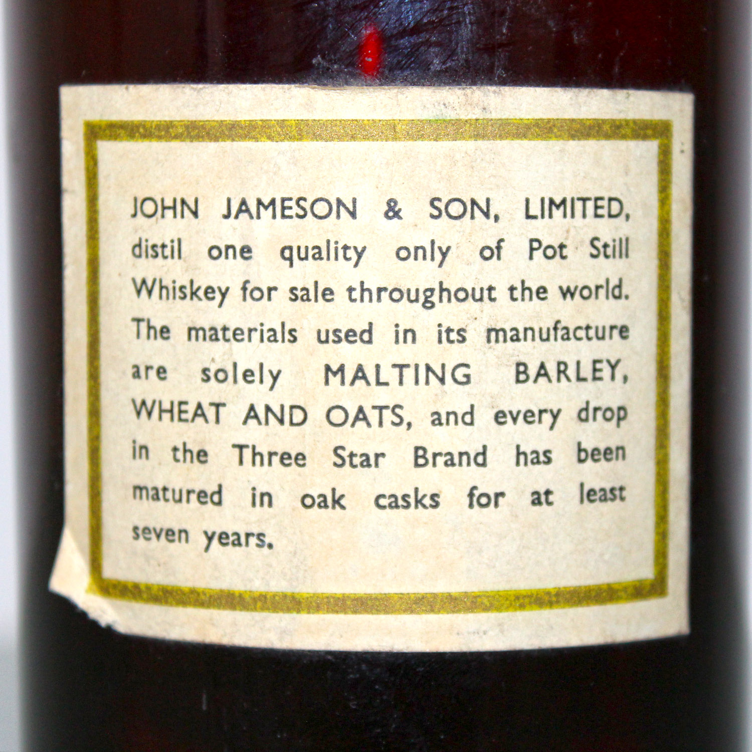 John Jameson 7 Years Old Bot 1940 Irish Whiskey Back Label