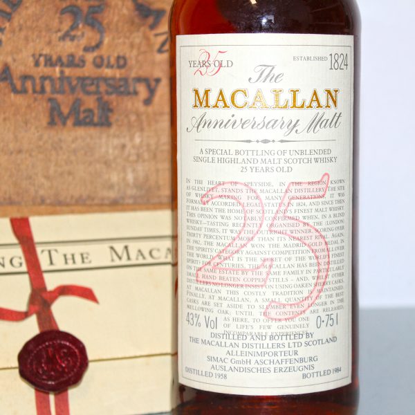 Macallan 1958 Anniversary Malt 25 Years Whisky Label