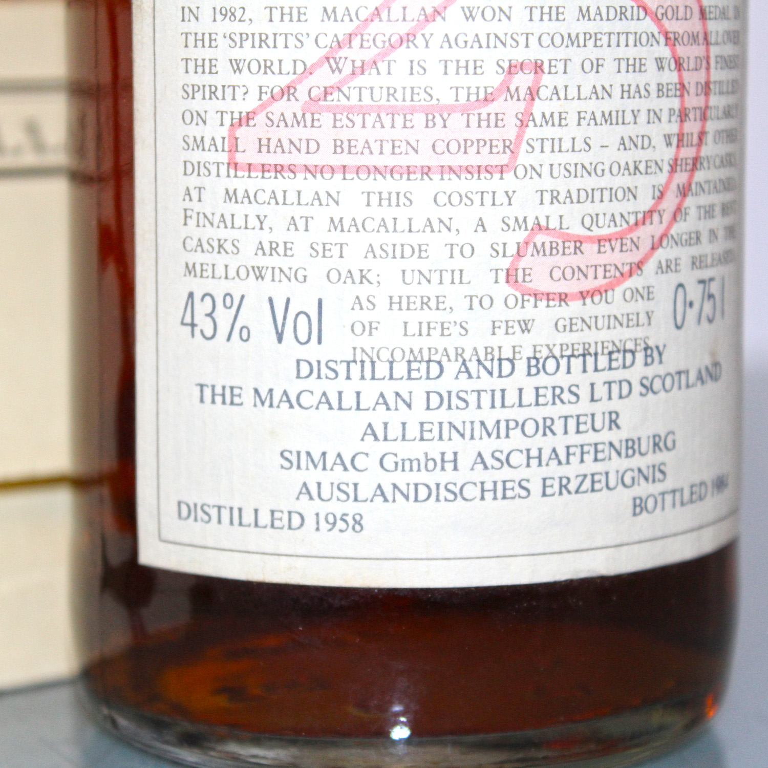 Macallan 1958 Anniversary Malt 25 Years Whisky Label Back