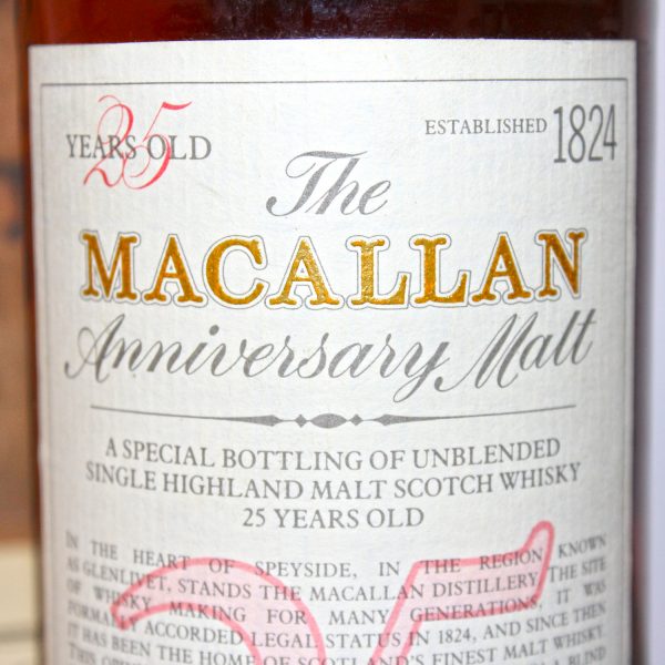 Macallan 1958 Anniversary Malt 25 Years Whisky Label Closeup