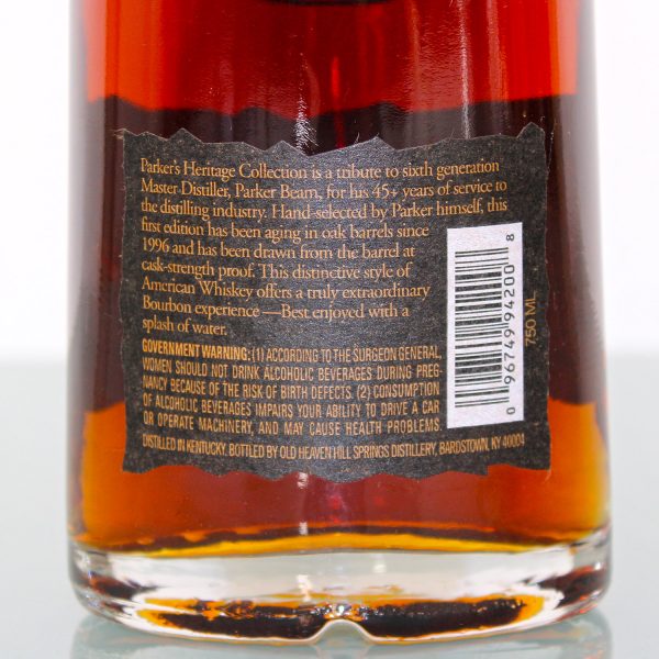 Parkers Heritage Collection Cask Strength 127.4 Proof 1St Edition Whiskey Label Back