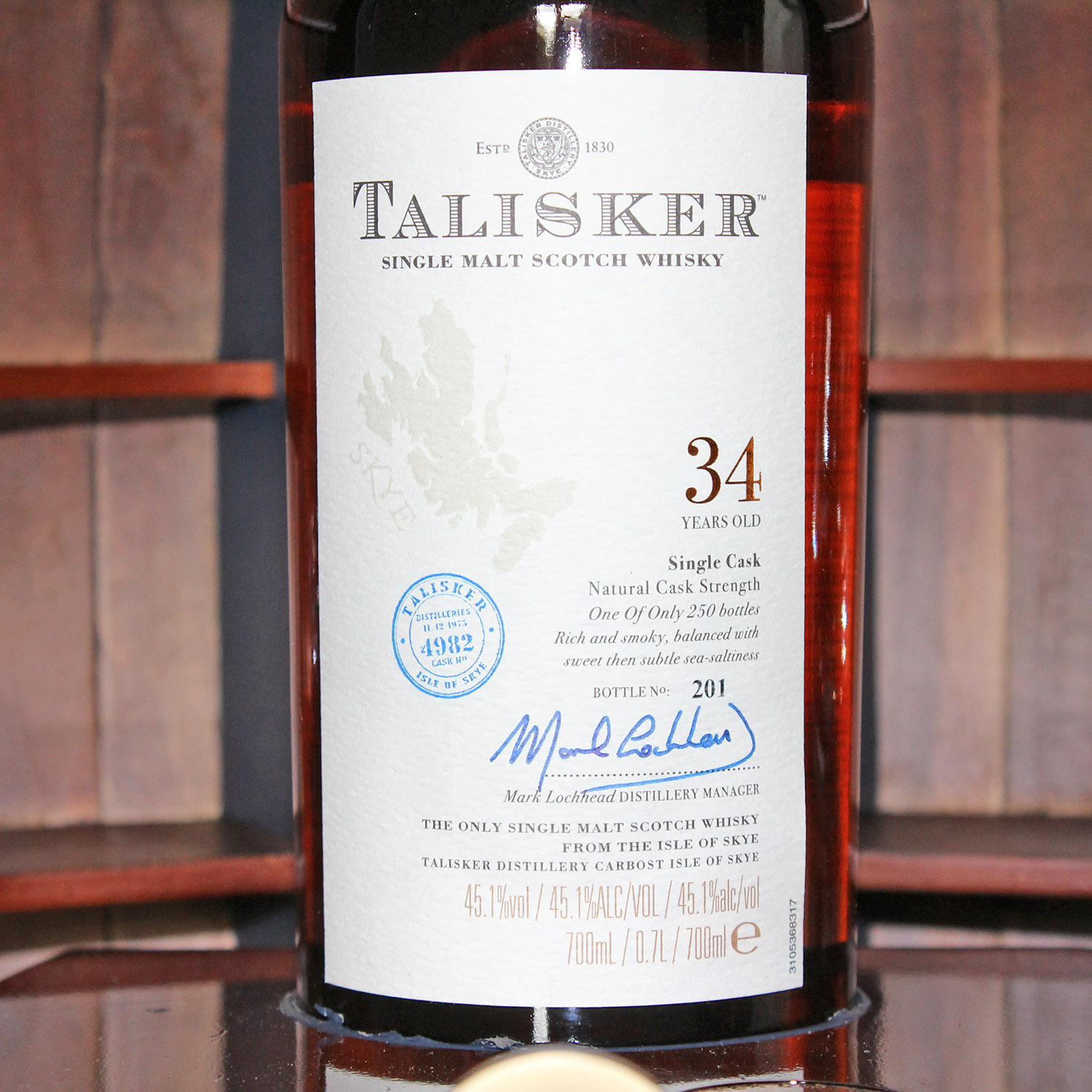 Talisker 34 Year Old Single Cask Boat Cabinet Label