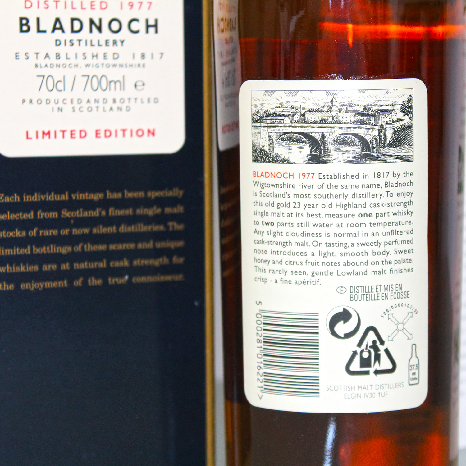 Bladnoch 1977 23 Years Old Rare Malts Back Label