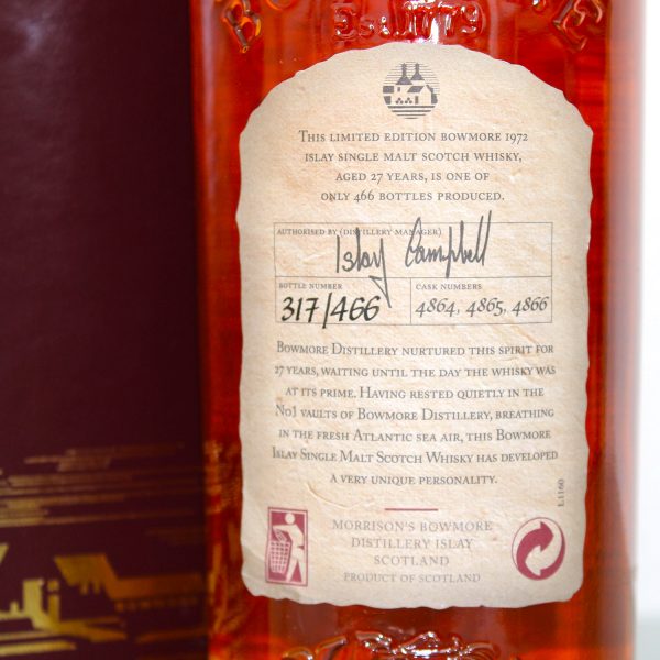 Bowmore 1972 27 Years Old Back Label