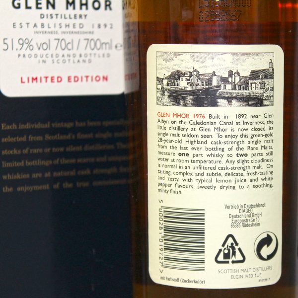 Glen Mhor 1976 28 Years Old Rare Malts Back Label