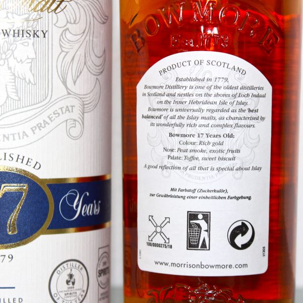 Bowmore 17 Years Single Malt Scotch Whisky Label Back