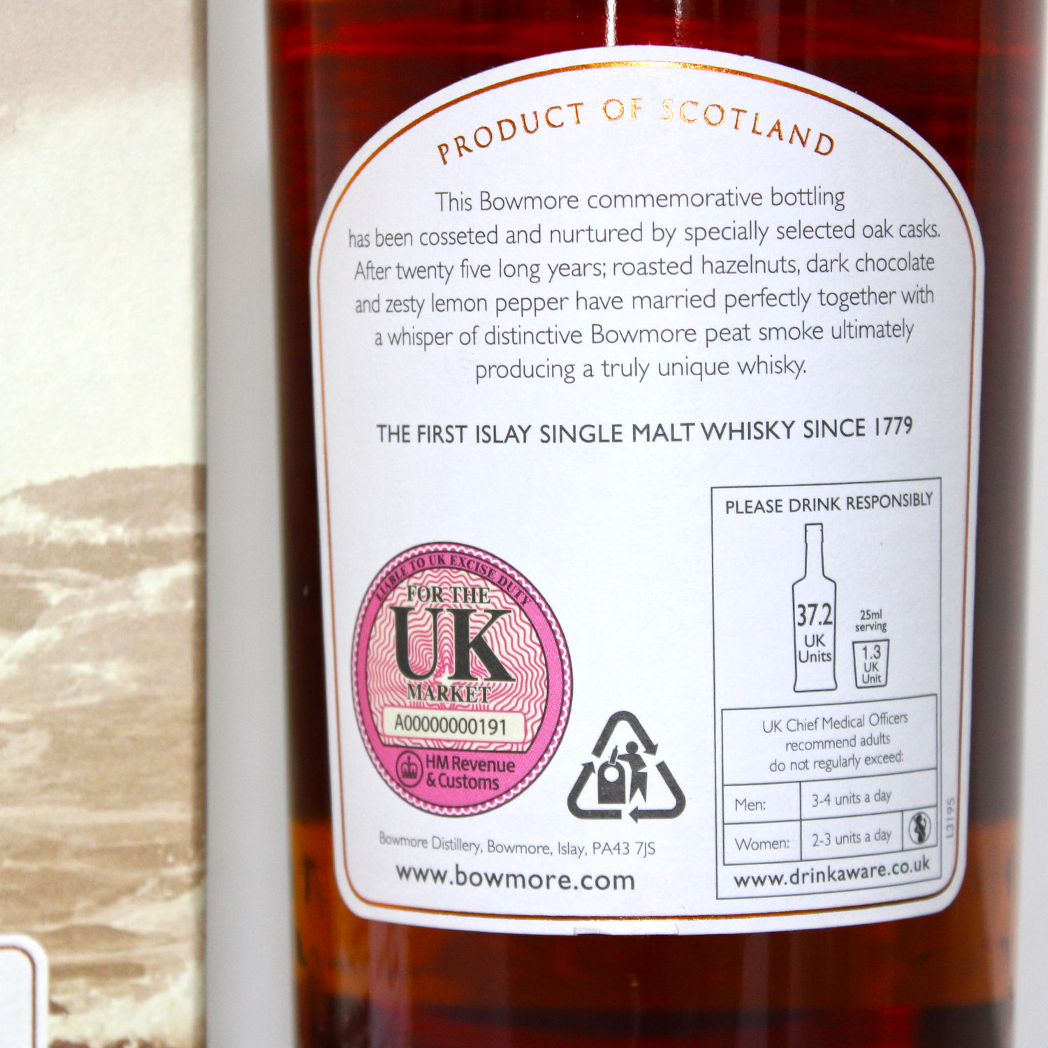 Bowmore 25 Years Feis Ile 2010 25th Anniversary Label Back