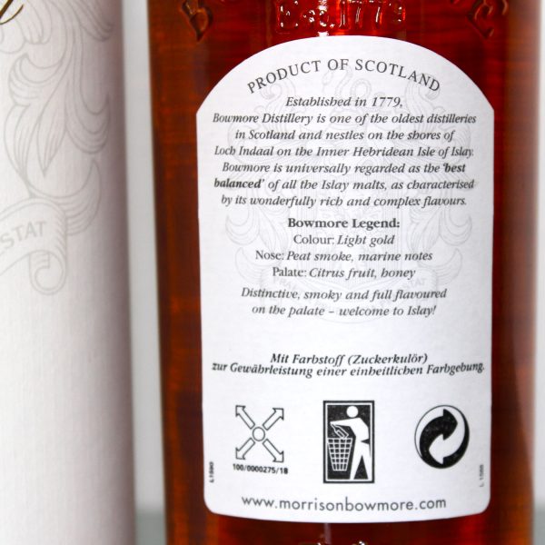 Bowmore Legend Old Bottling Single Malt Scotch Whisky Label Back