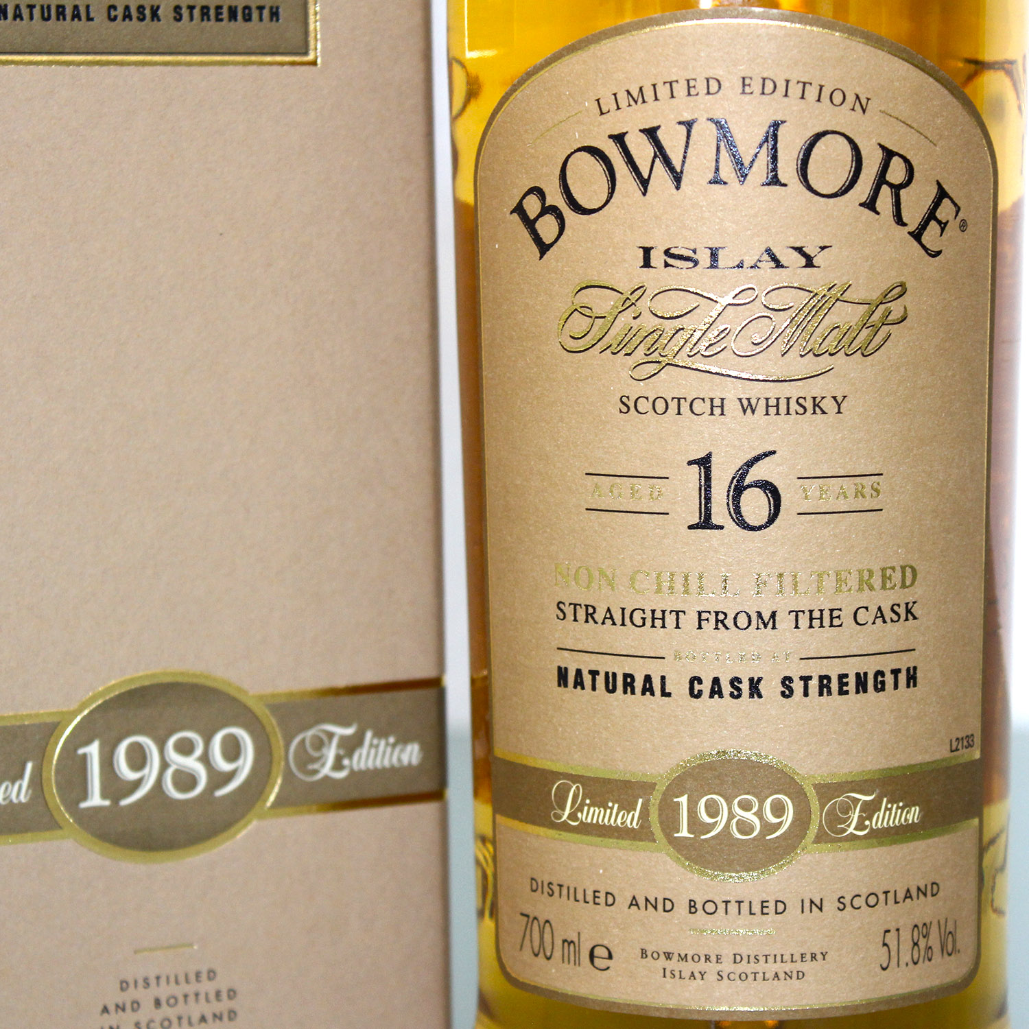 Bowmore 1989 16 Years Cask Strength Single Malt Scotch Whisky Label