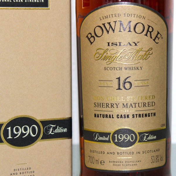 Bowmore 1990 16 Years Sherry Cask Single Malt Scotch Whisky Label
