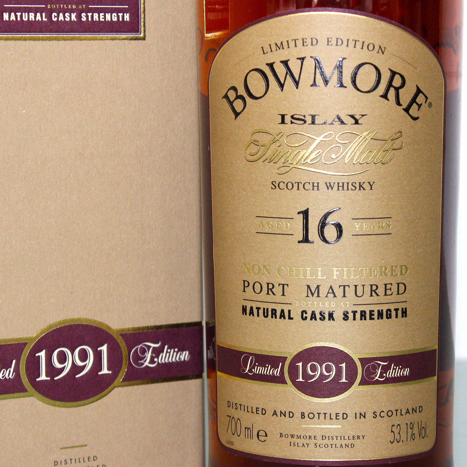 Bowmore 1991 16 Years Port Matured Single Malt Scotch Whisky Label