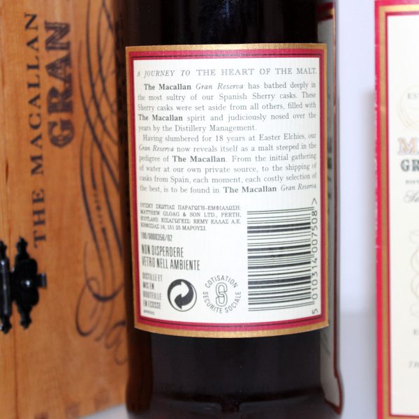 Macallan 1980 Gran Reserva 18 Year Old Whisky back label
