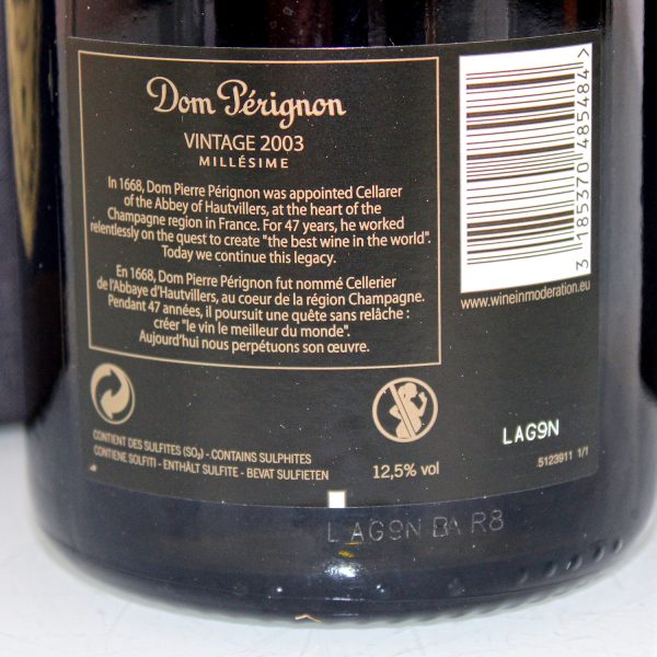 Dom Perignon Vintage 2003 back label
